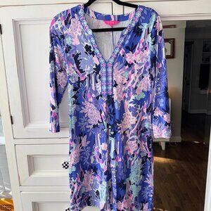 Lilly Pulitzer Melli Dress Iris Blue Giraffe Park Engineered Knit SMALL VEUC